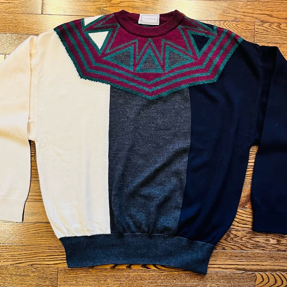 Versace Burgundy and Green Knit Sweater